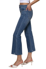 High Rise Crop Flare With Distressed Hem Jeans