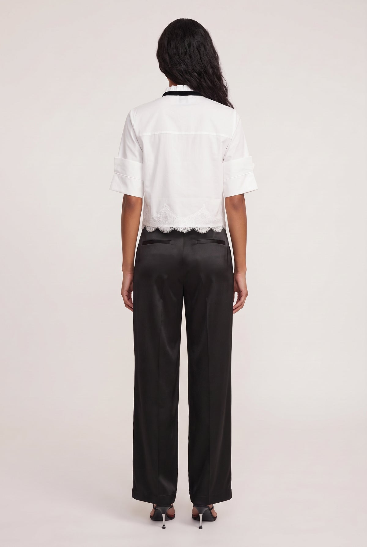 model wearing Taylor Poplin Button Down Shir posing Back View