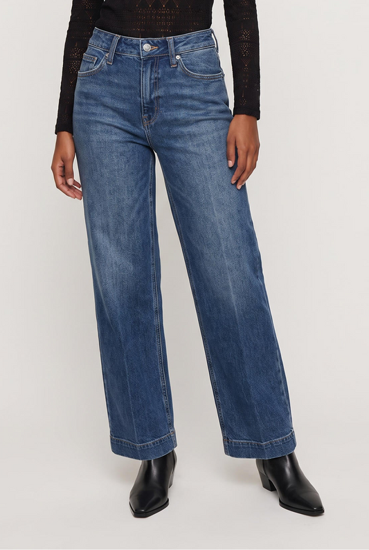 model wearing High Rise Trouser Hem Wide Leg posing Front View