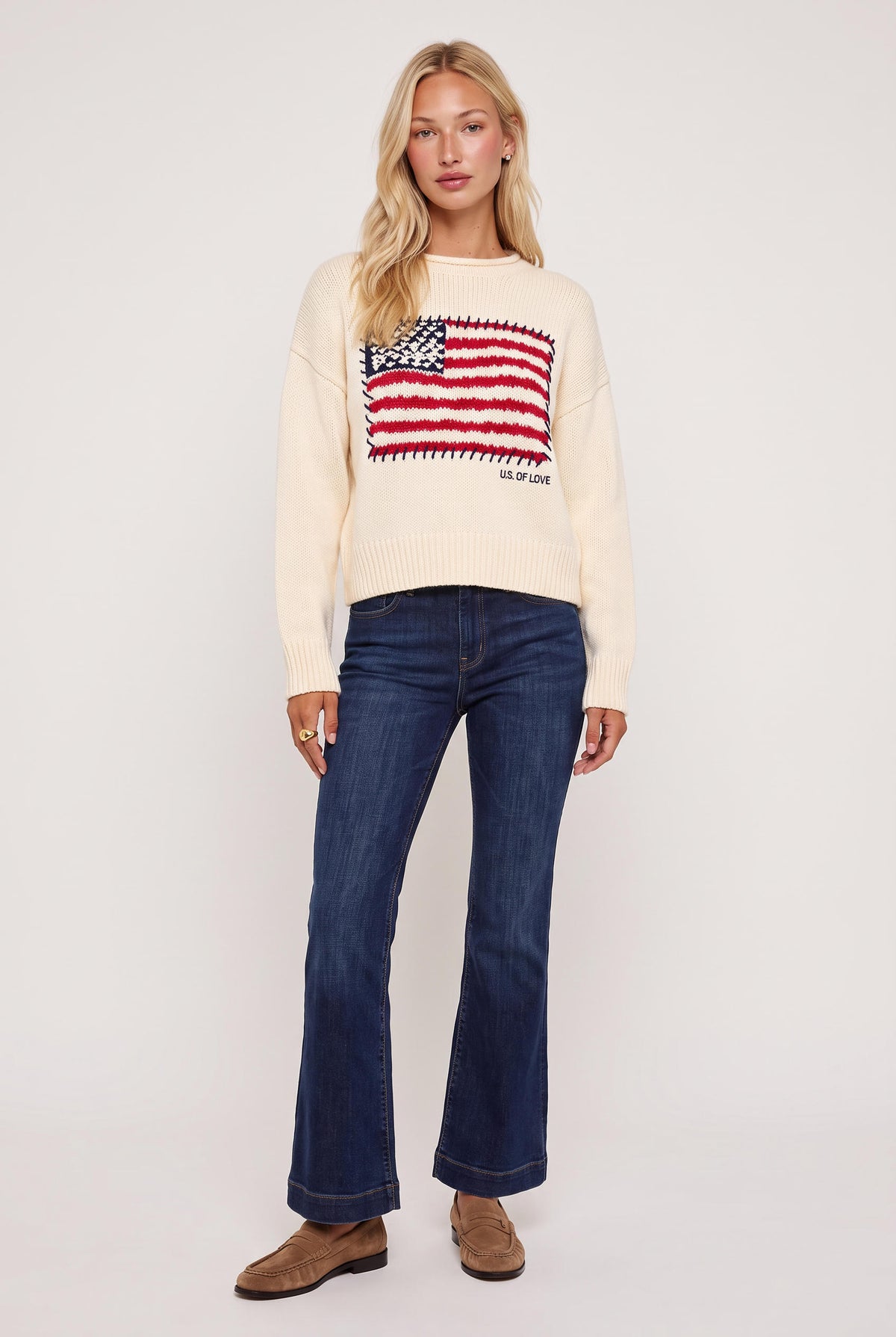model wearing Roll Neck U.s. Of Love Sweater posing Front View