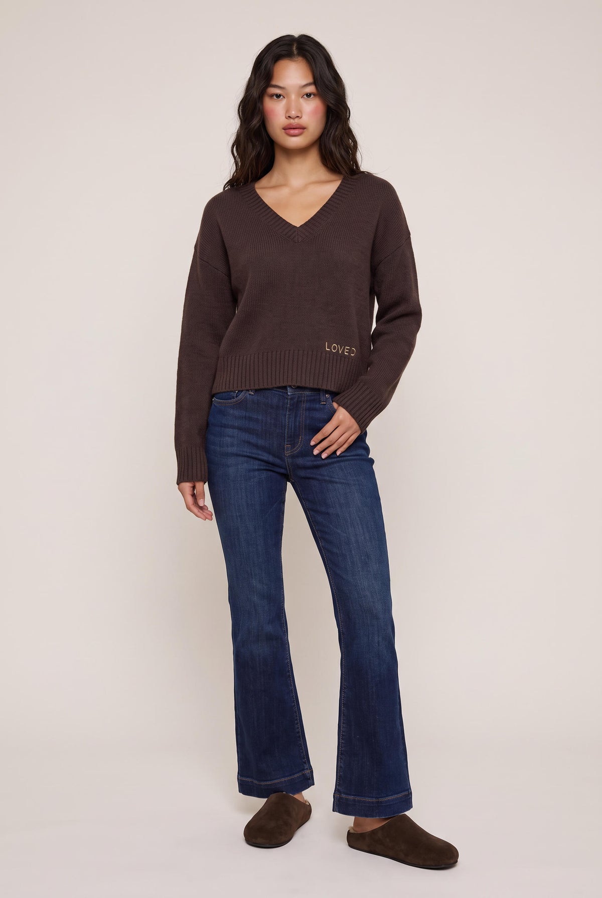 model wearing Saturday Cashmere Sweater posing Front View