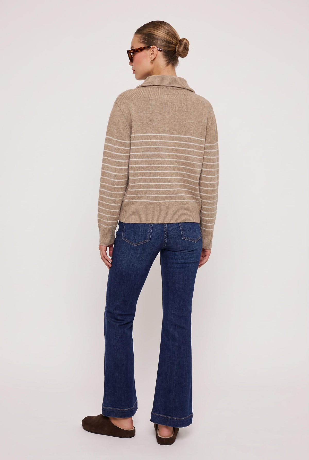 [MOCHA] model wearing Line Up 1/4 Zip Sweater posing Front View