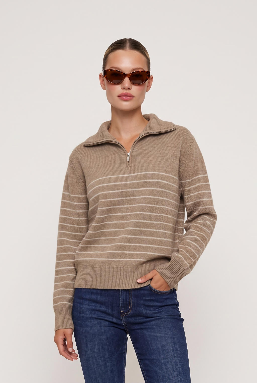 
model wearing Line Up 1/4 Zip Sweater posing Front View