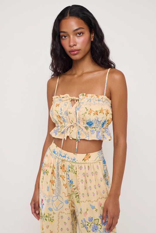 
model wearing Vichy Ruffled Crop Top posing Front View