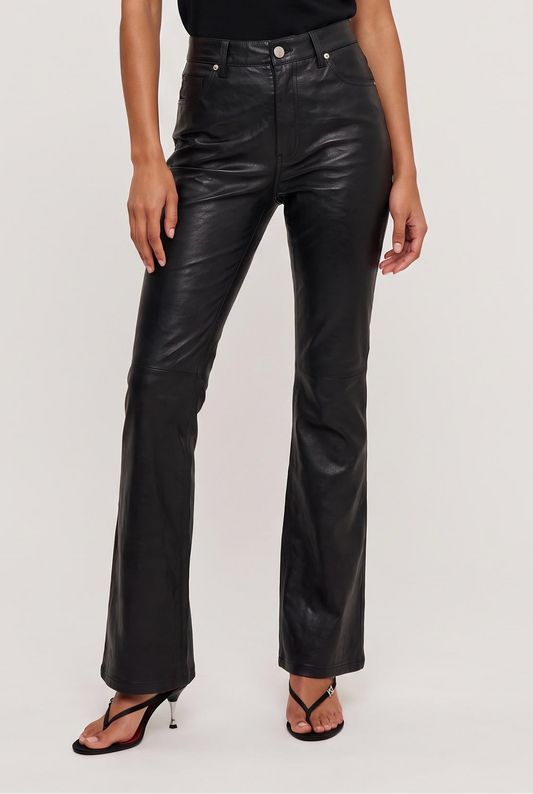 
model wearing Vegan Leather Flare Pant posing Front View