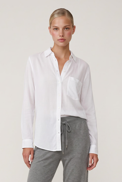 
model wearing Classic Button Front posing Front View