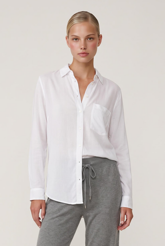 
model wearing Classic Button Front posing Front View