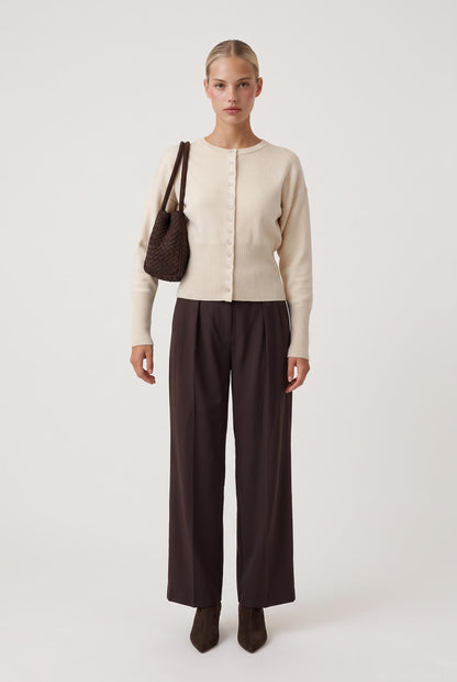 
model wearing Monday Ribbed Cardigan posing Front View