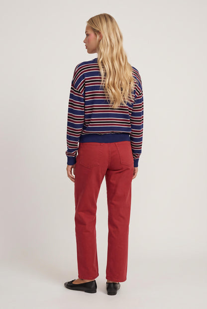 
model wearing Rebel Striped Sweater posing Front View