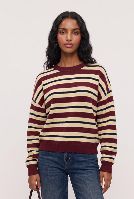 
model wearing Rebel Striped Sweater posing Front View