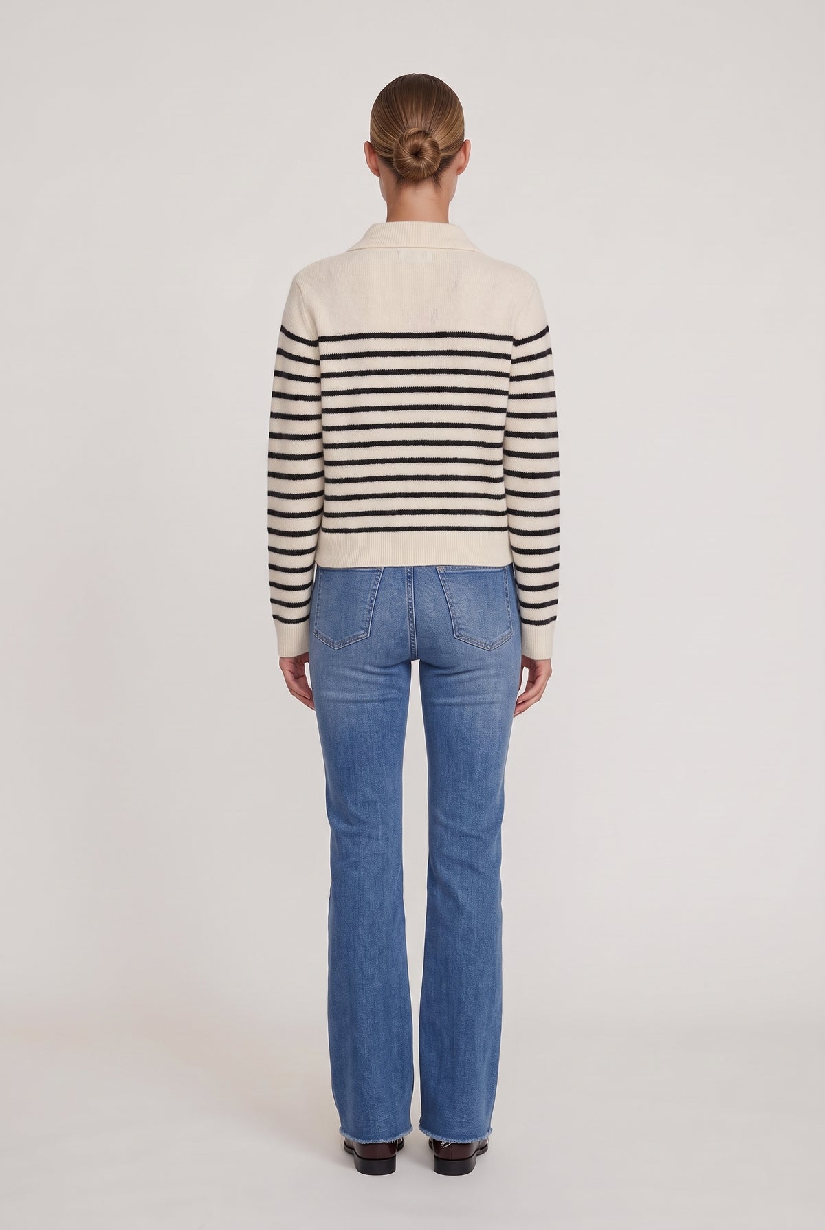 [IVORY] model wearing Roxi Striped Zip Sweater posing Back View