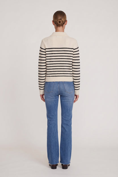 
model wearing Roxi Striped Zip Sweater posing Back View