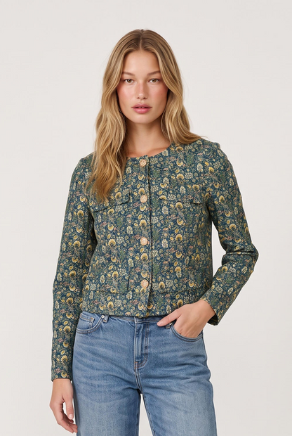
model wearing Hans Floral Jacquard Jacket posing Front View