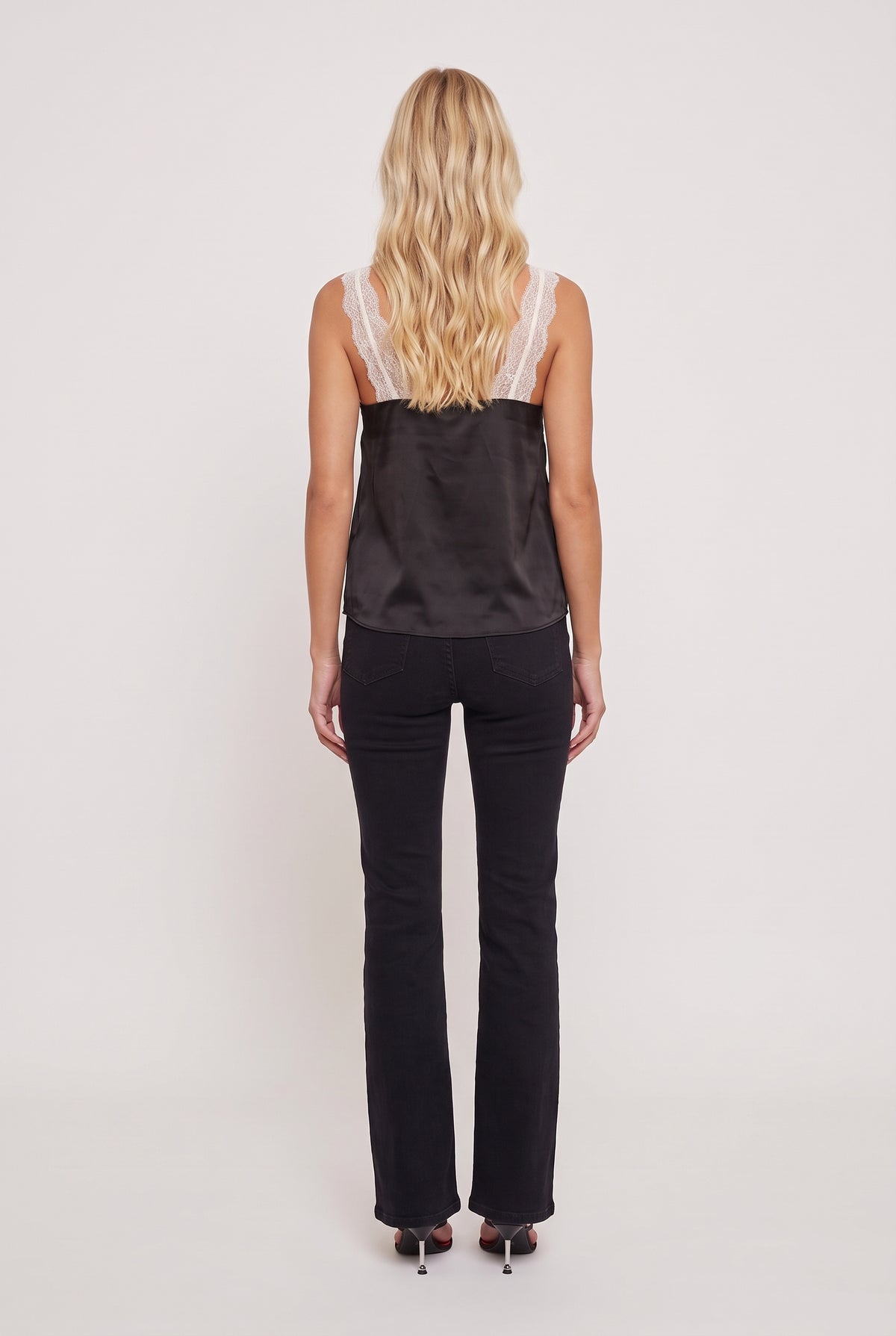[BLACK] model wearing Lauren Camisole posing Back View