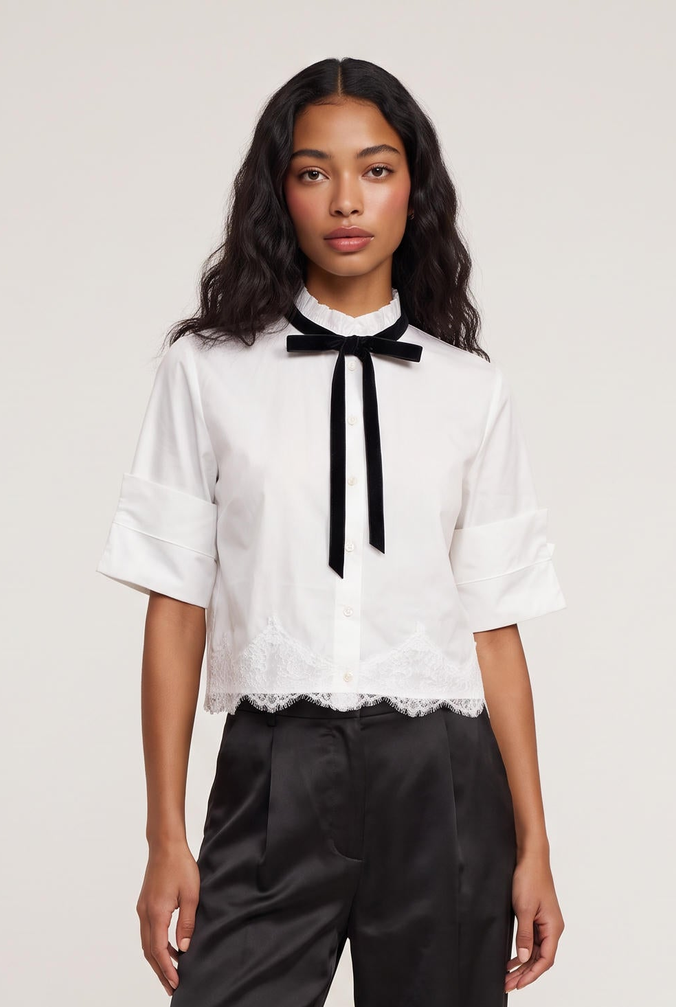 
model wearing Taylor Poplin Button Down Shir posing Front View