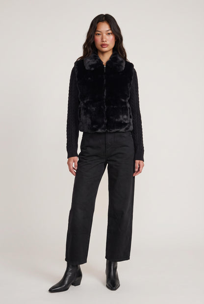 
model wearing Nova Faux Fur Jacket posing Front View