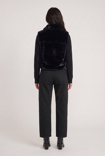 
model wearing Nova Faux Fur Jacket posing Back View