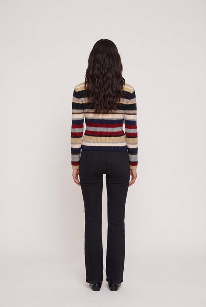 
model wearing Stella Stripe Sweater posing Back View