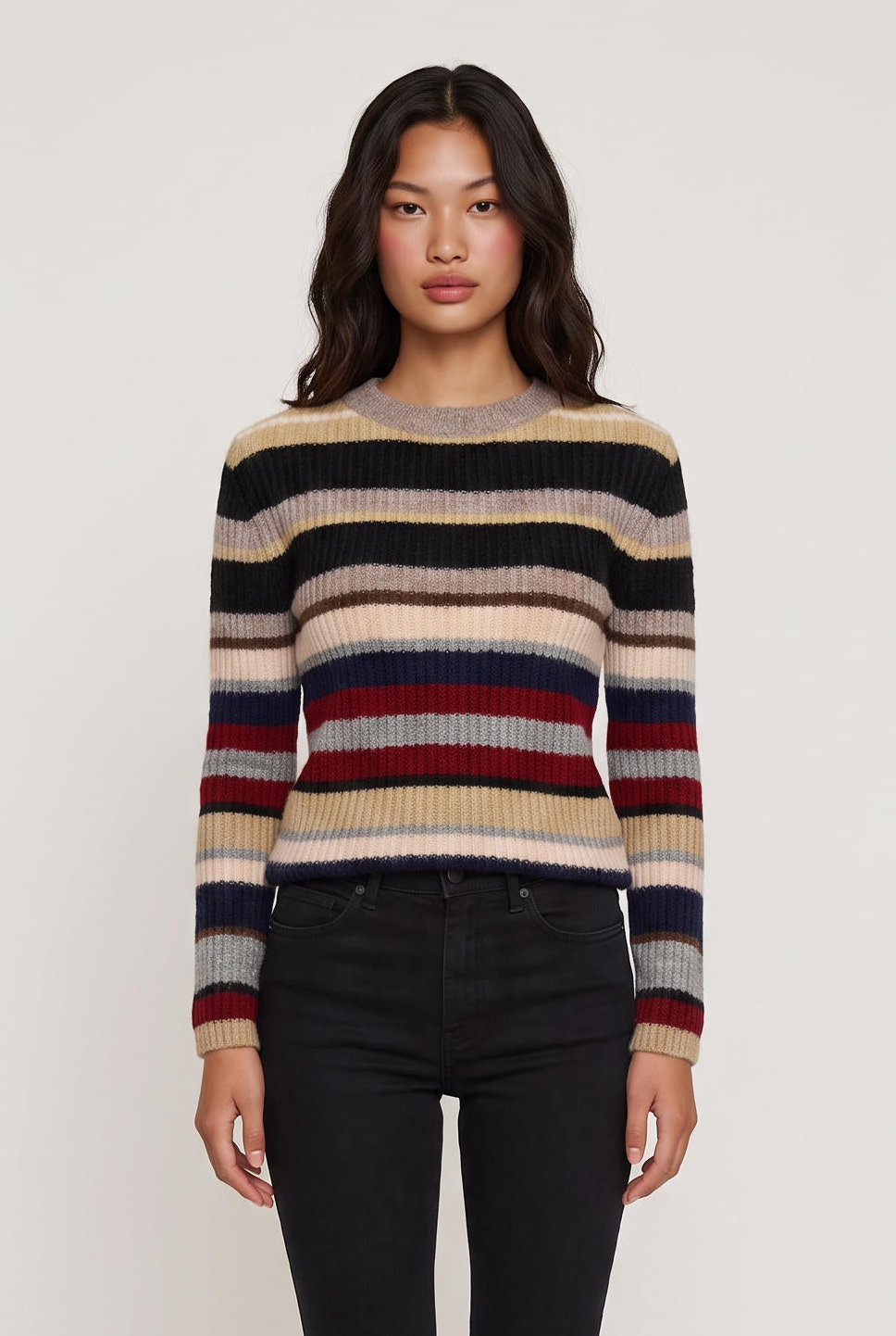 
model wearing Stella Stripe Sweater posing Front View