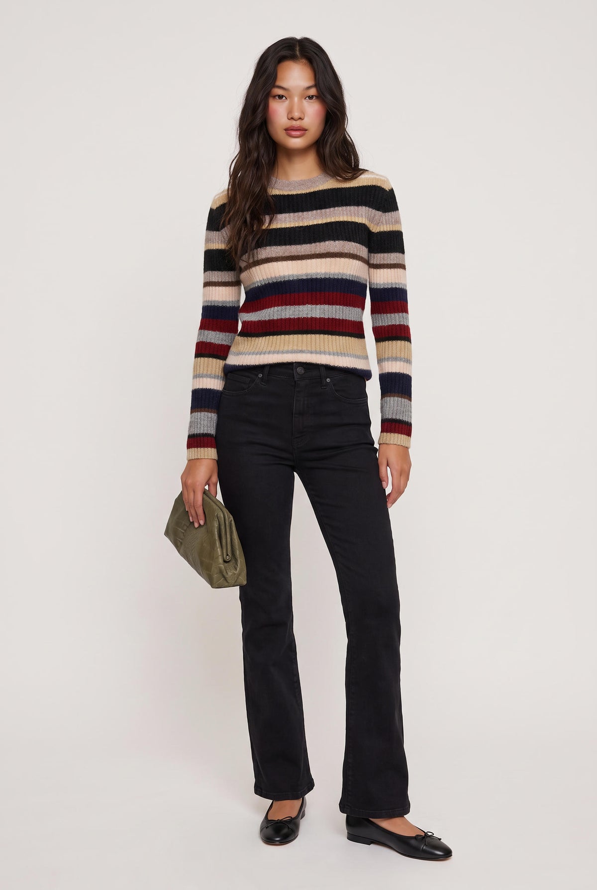 [MULTI] model wearing Stella Stripe Sweater posing Front View
