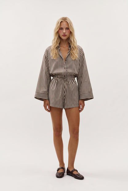 
model wearing Belas Port Stripe Playsuit posing Front View