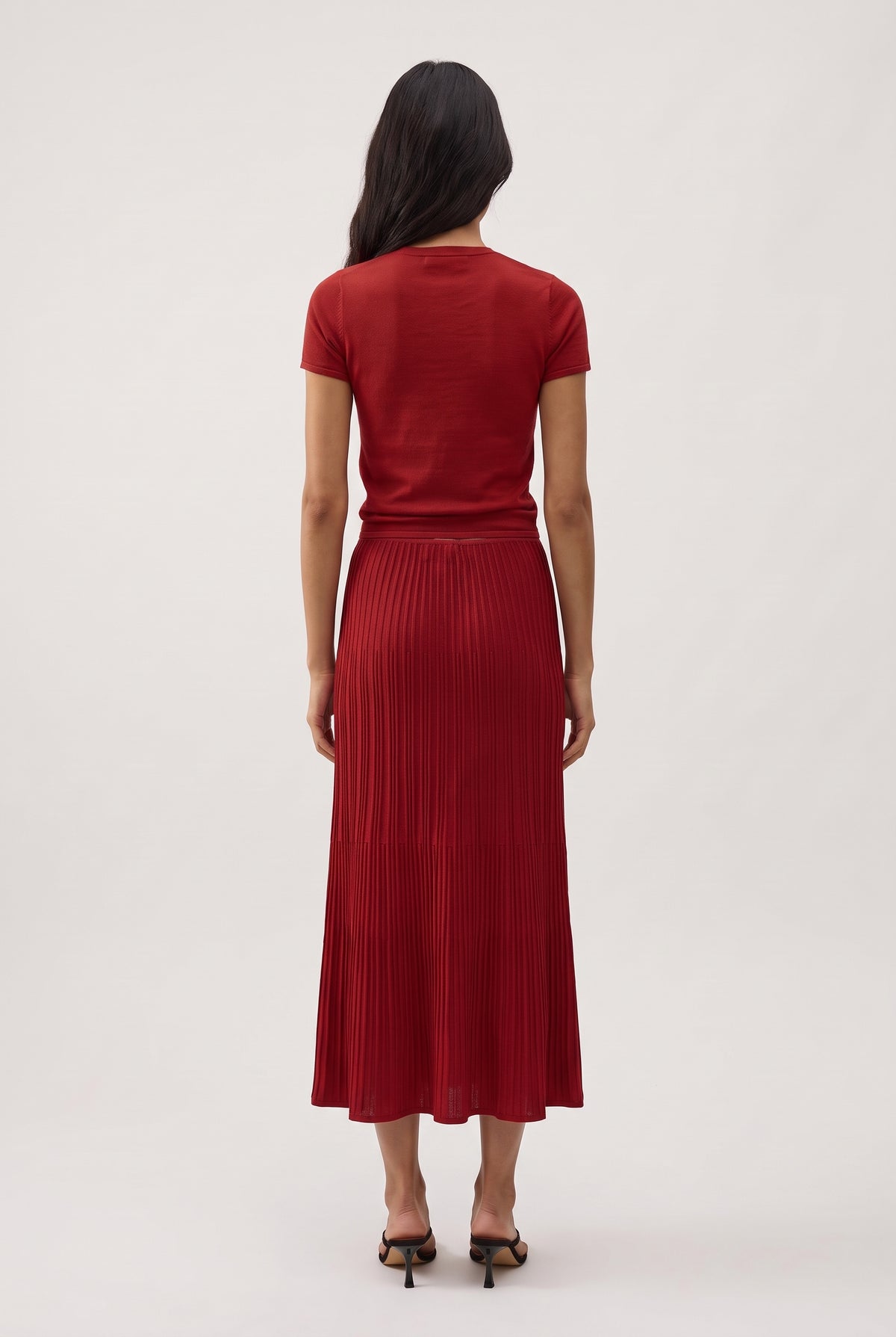 [REDOCHRE] model wearing Citara Drawstring Midi Skirt posing Back View
