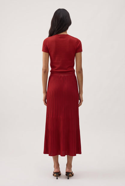 
model wearing Citara Drawstring Midi Skirt posing Back View
