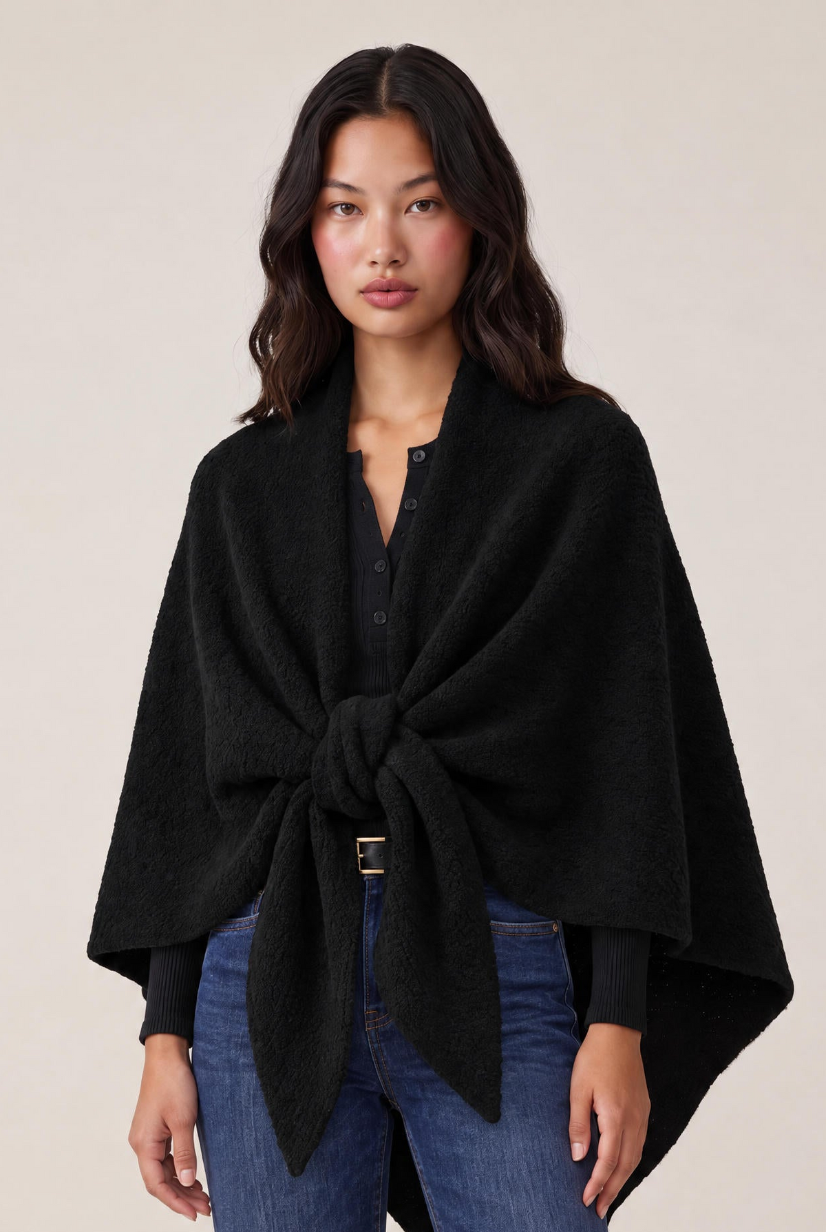 
model wearing Dakota Poncho Scarf posing Front View