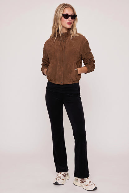
model wearing Jayce Roll Over Pant posing Front View