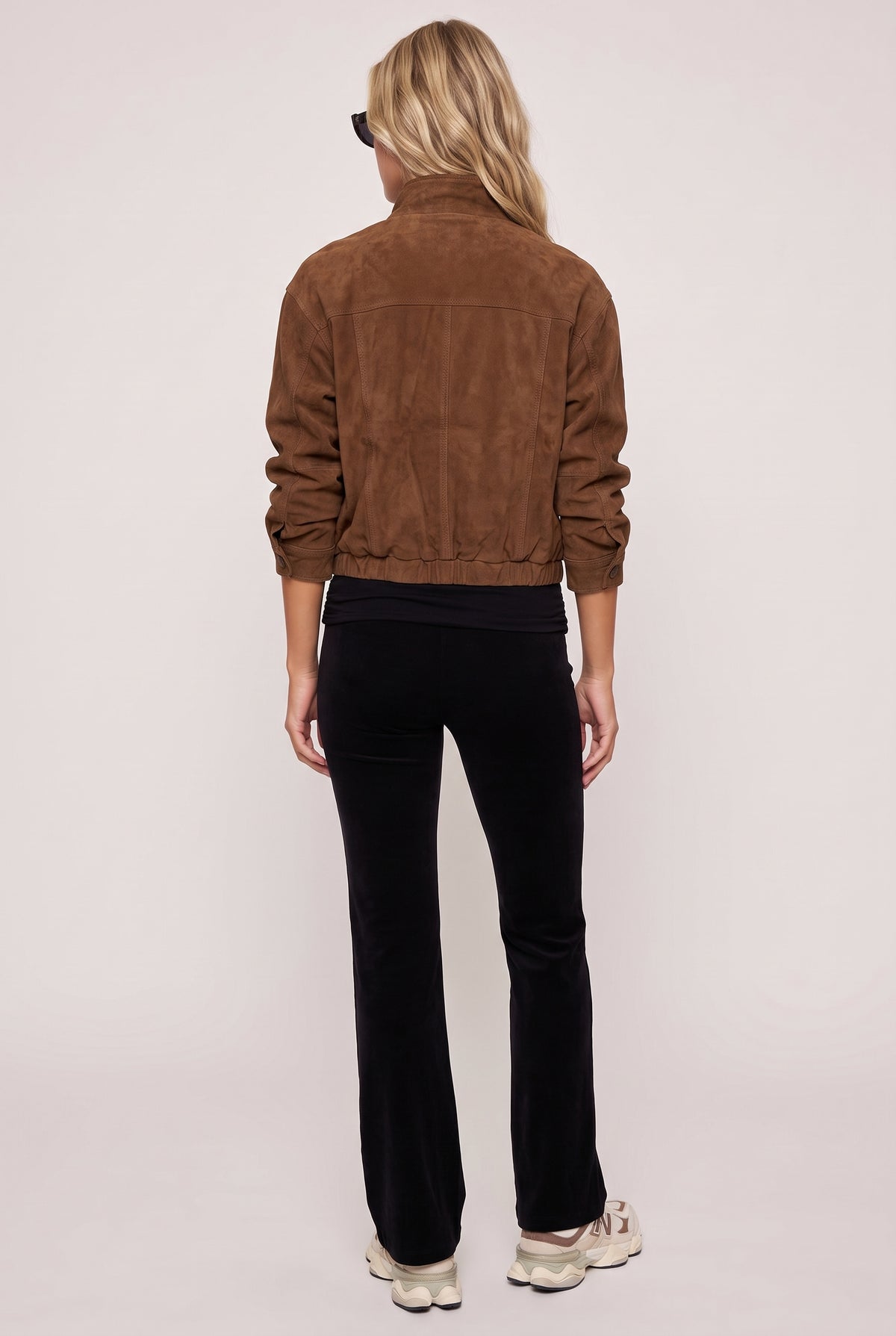 [BLACK] model wearing Jayce Roll Over Pant posing Back View