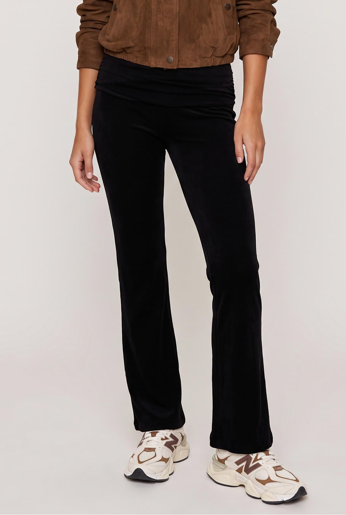 [BLACK] model wearing Jayce Roll Over Pant posing Front View
