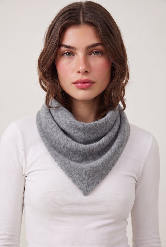 
model wearing Tallulah Knit Triangle Scarf posing Front View