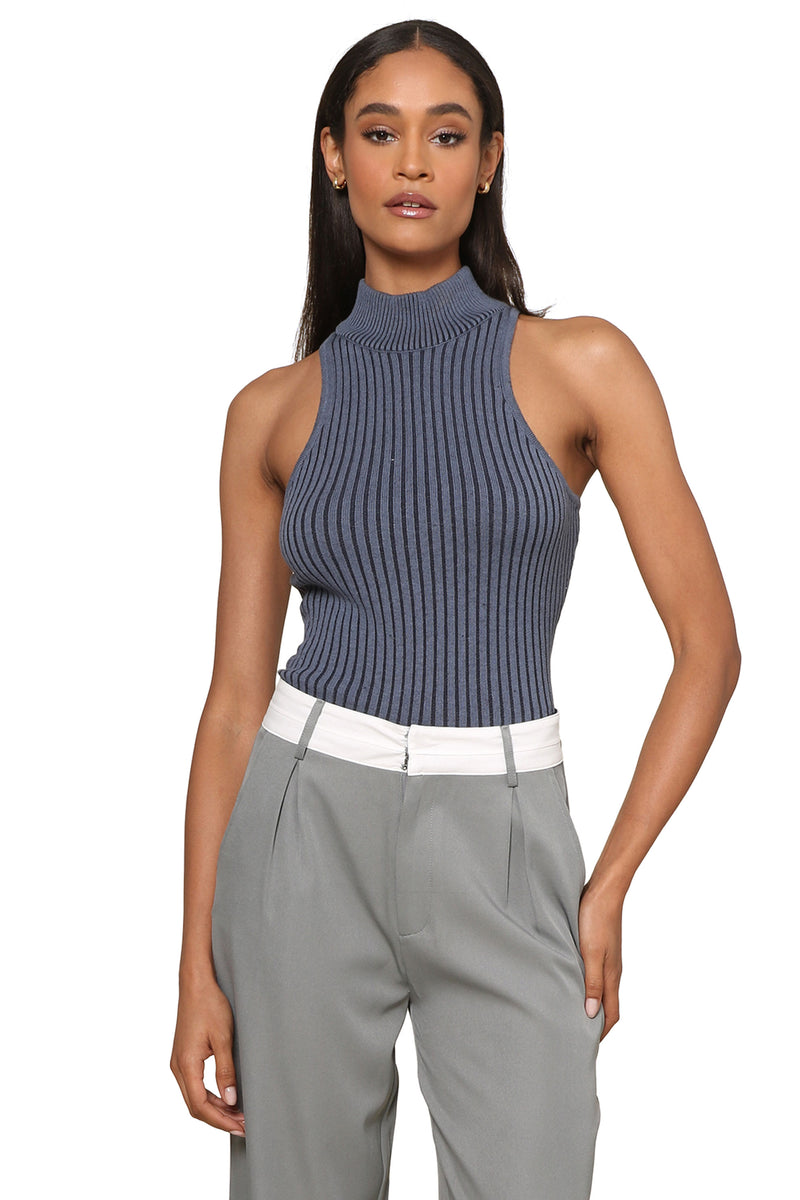 Sof Two Tone Ribbed Knit Top