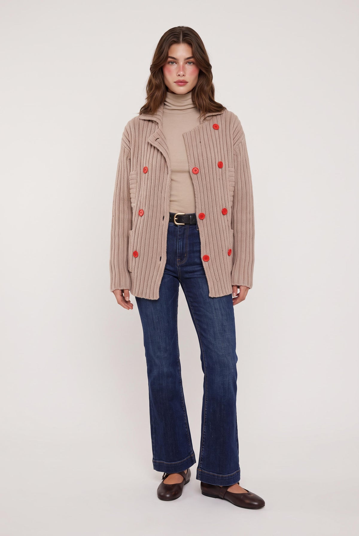
model wearing Brooklyn Girl Sweater Jacket posing Front View