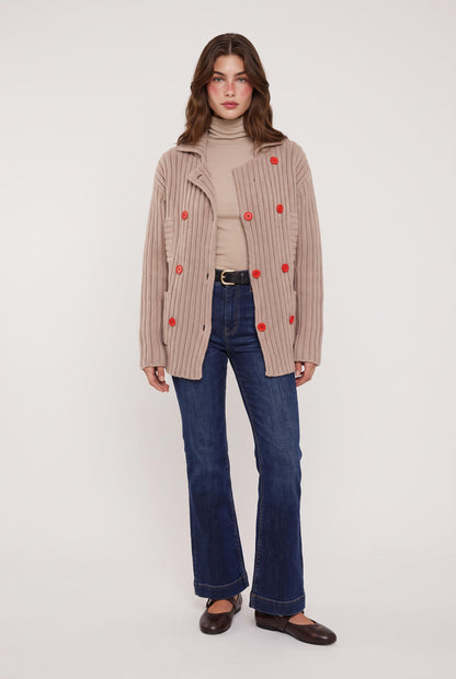 
model wearing Brooklyn Girl Sweater Jacket posing Front View