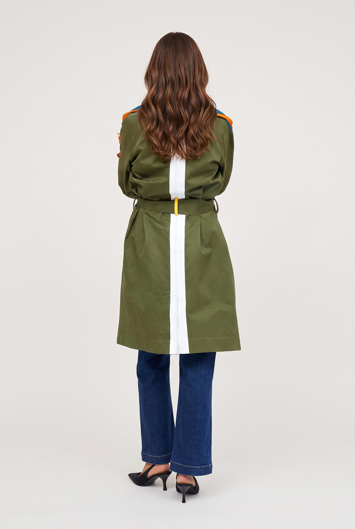 
model wearing Color Washed Trench posing Front View