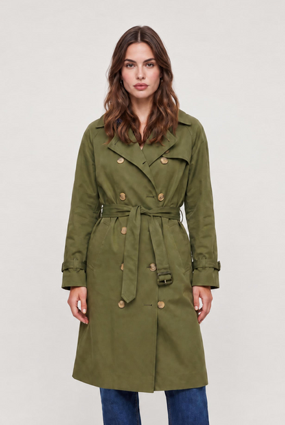 
model wearing Color Washed Trench posing Front View