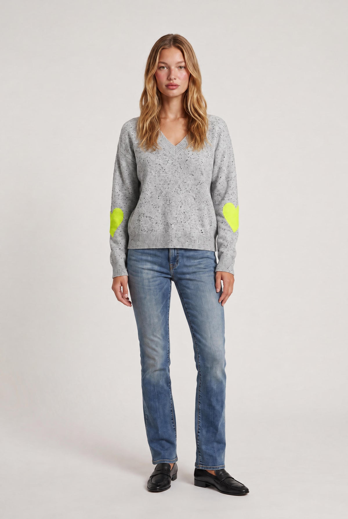 
model wearing Frenchie Cashmere Sweater posing Front View
