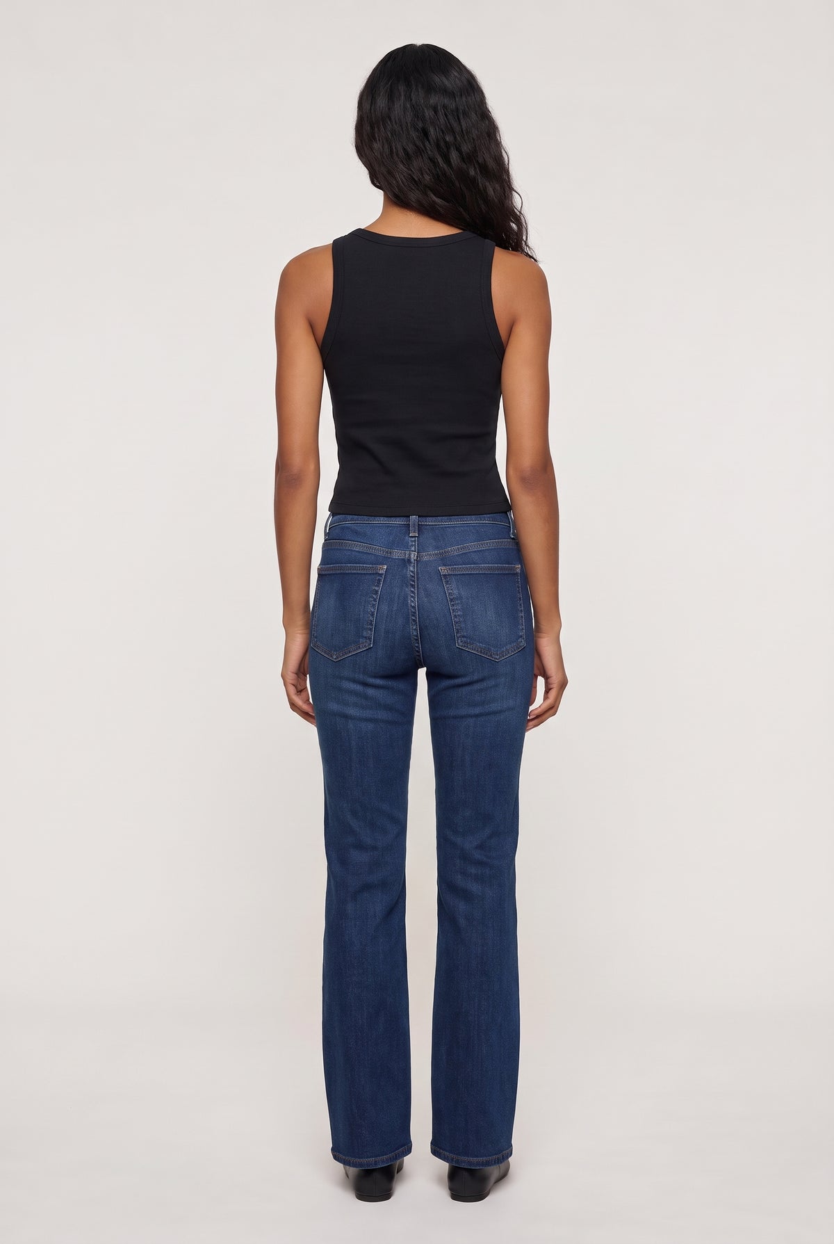 [BLACK] model wearing Kr Heart Tank Top posing Back View