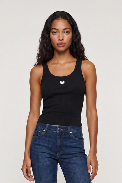 
model wearing Kr Heart Tank Top posing Front View