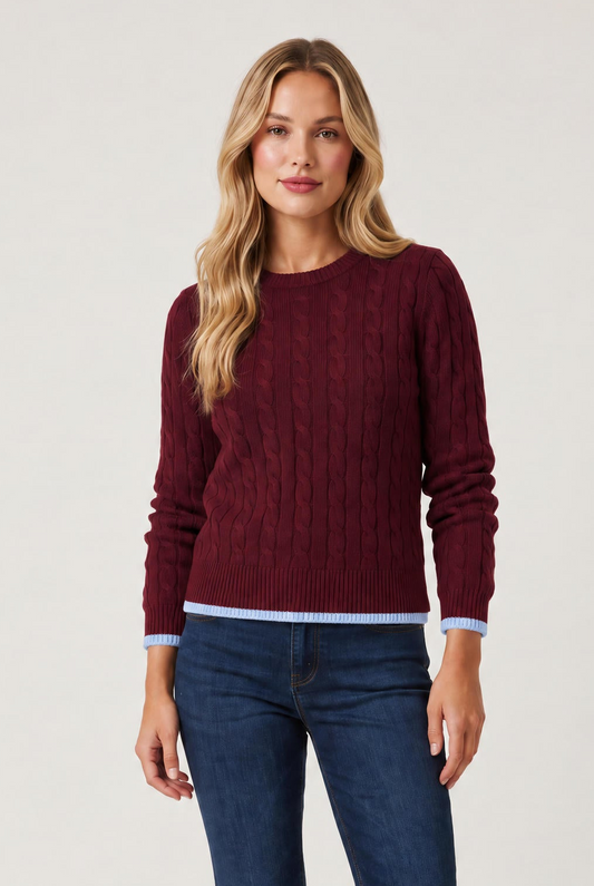 
model wearing Maxwork Cable Pullover Sweater posing Front View
