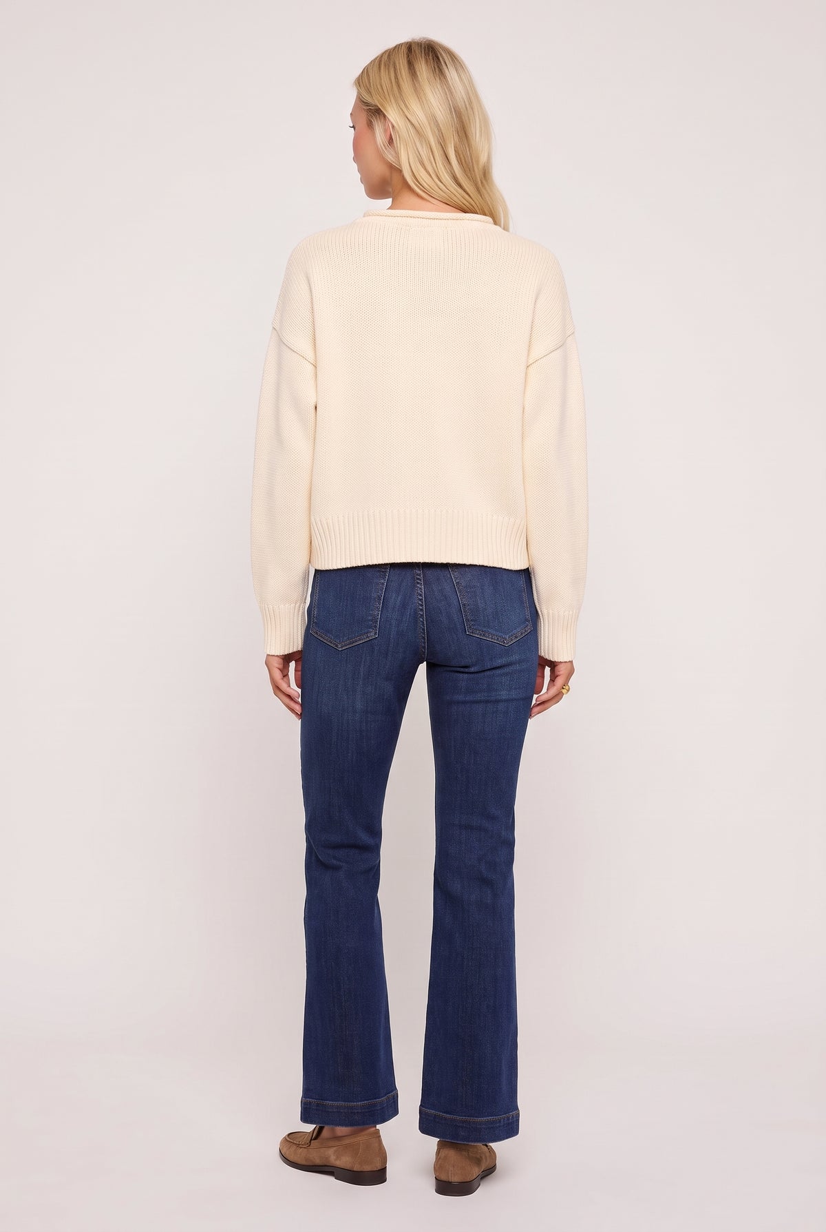 [ECRU] model wearing Roll Neck U.s. Of Love Sweater posing Back View