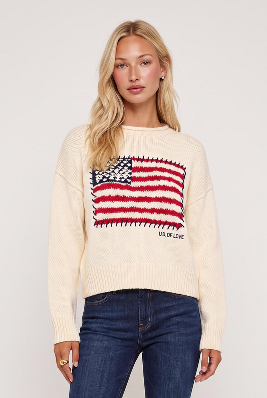 
model wearing Roll Neck U.s. Of Love Sweater posing Front View