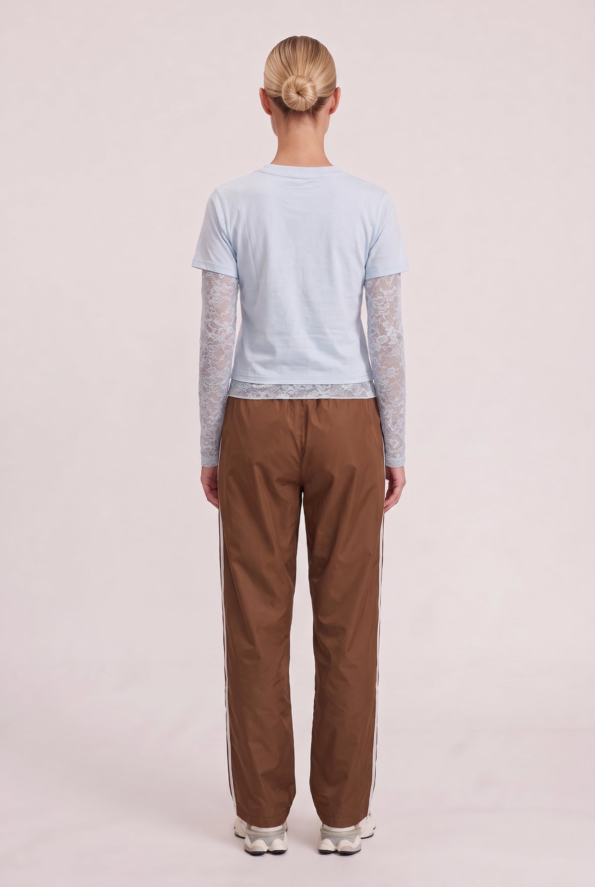 [BLUE] model wearing Baby Bottega Tee posing Back View