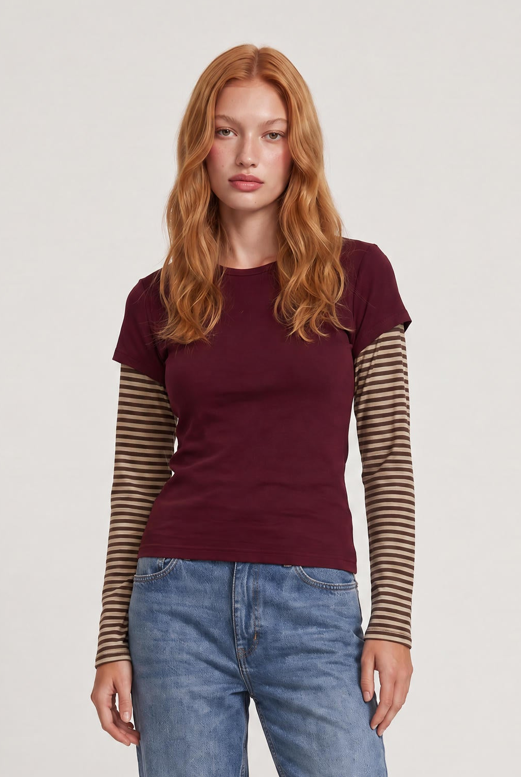 
model wearing Bloom Layered Long Sleeve posing Front View