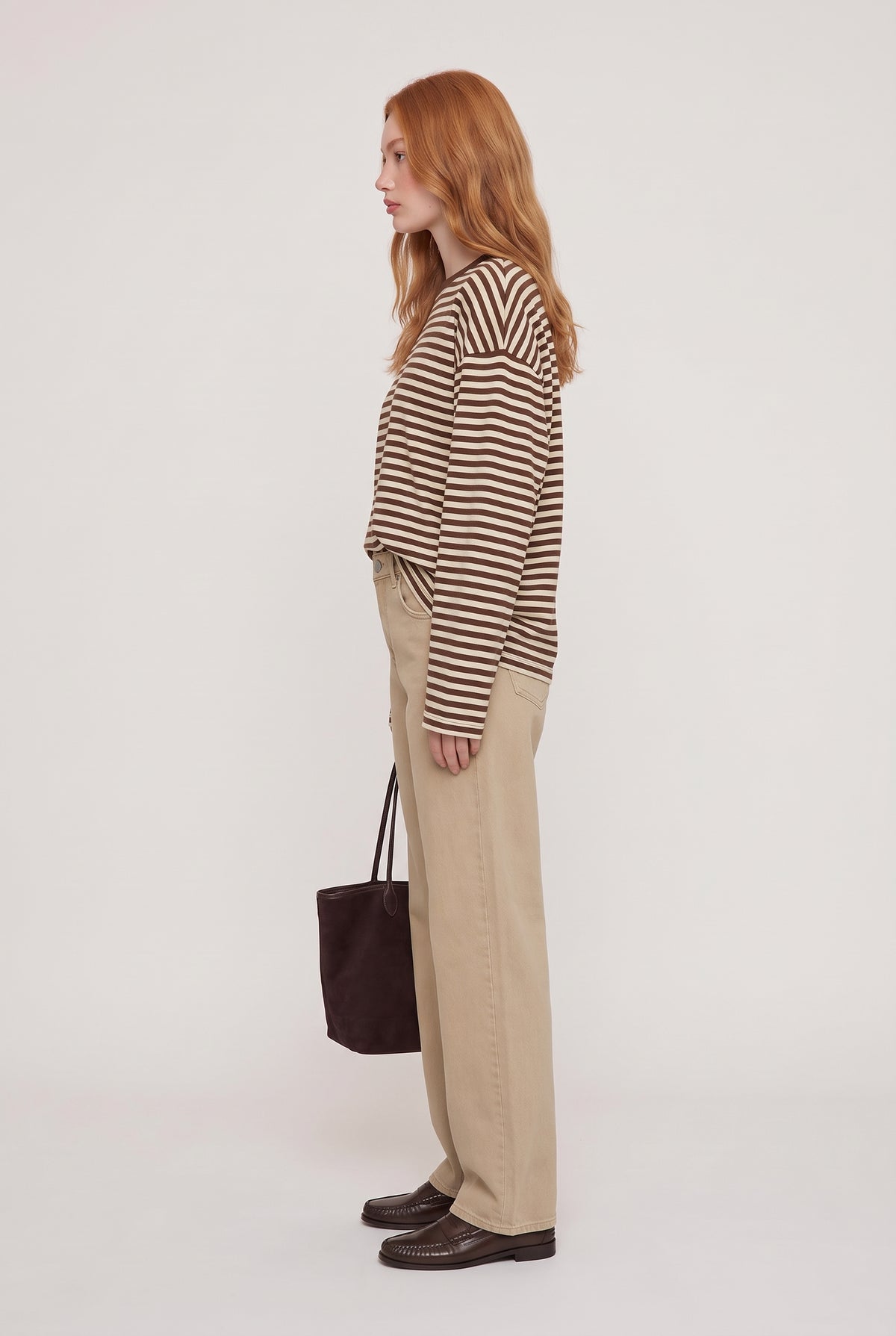 [STRIPE] model wearing Bloom Long Sleeve posing Side View