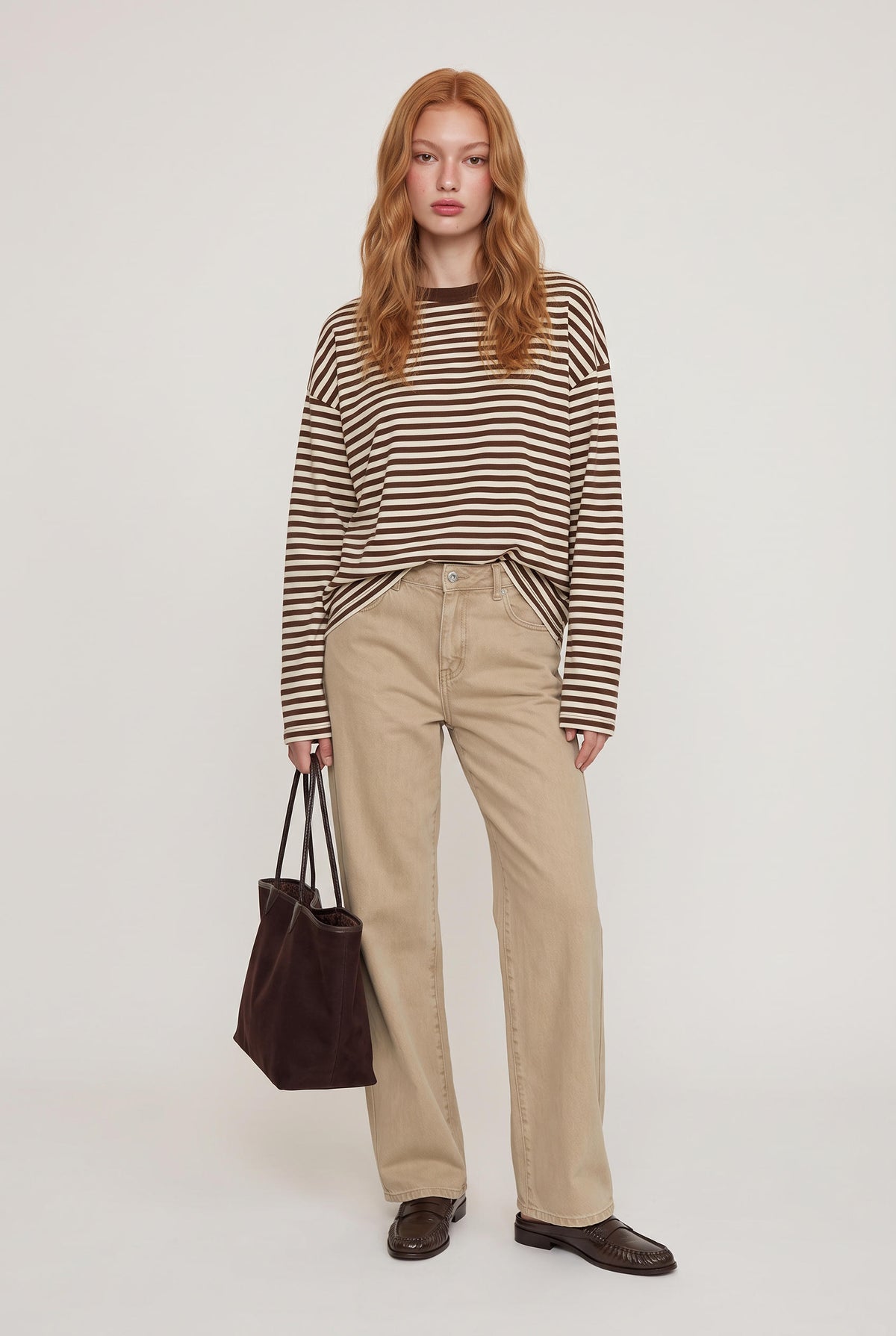 [STRIPE] model wearing Bloom Long Sleeve posing Front View