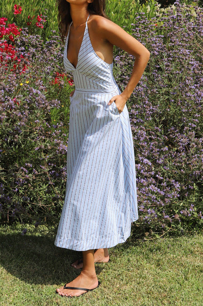 Mia Striped Halter Midi Dress – Mixology