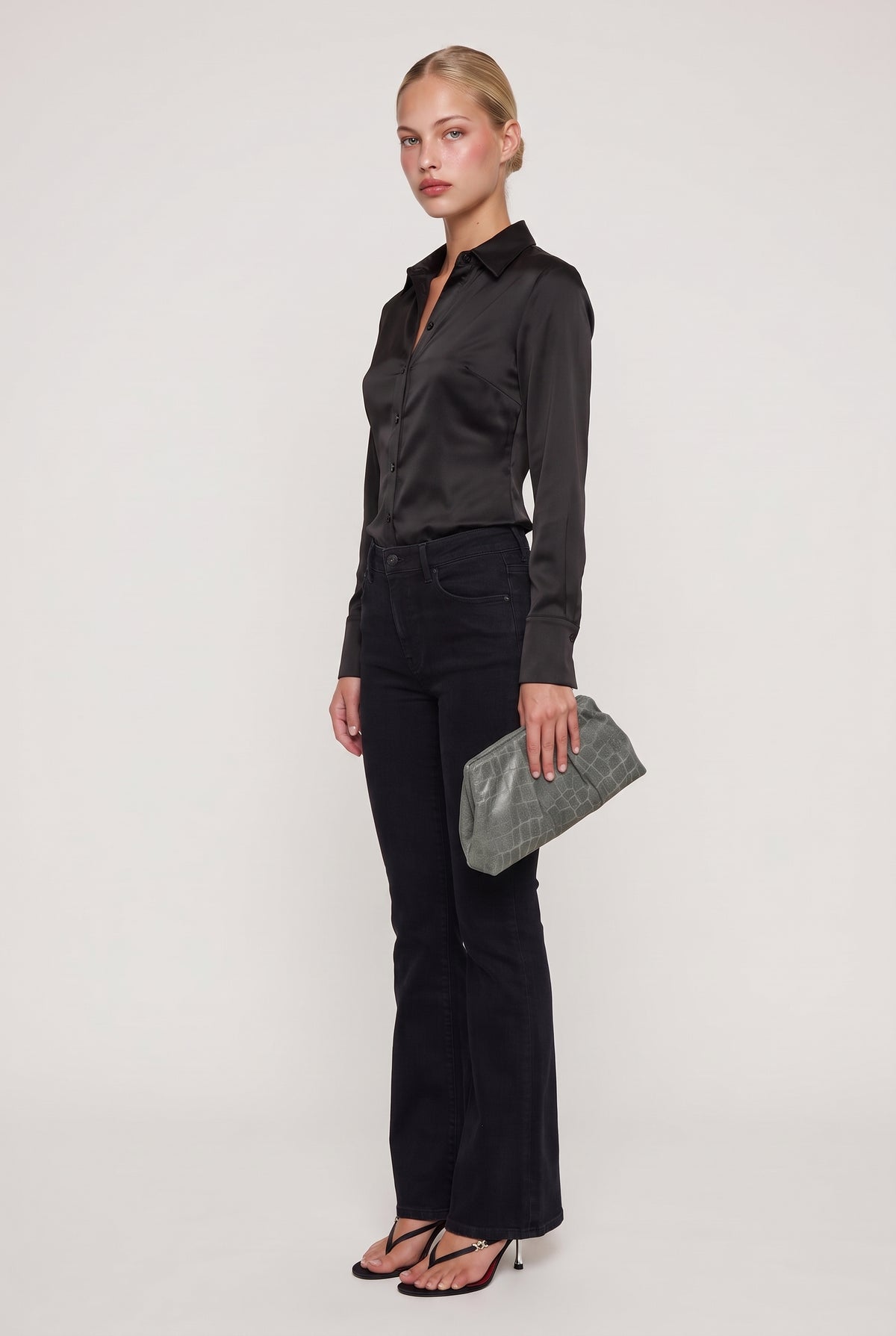 
model wearing High Rise Tummy Tuck Flare posing Front View