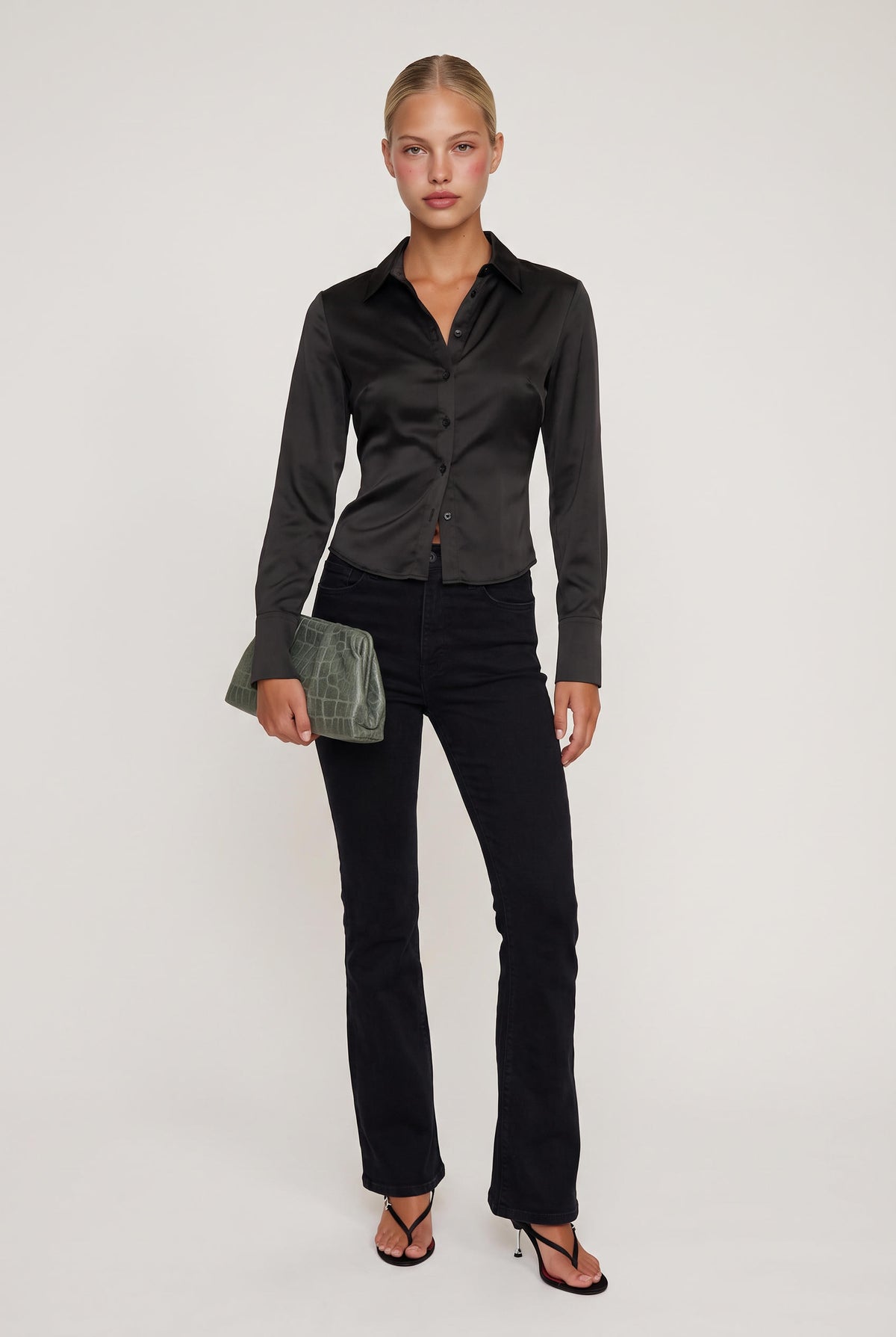 
model wearing High Rise Tummy Tuck Flare posing Front View